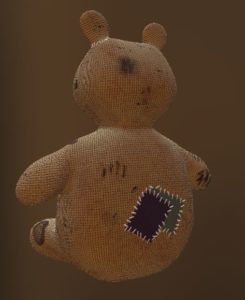 back of much-loved teddy bear