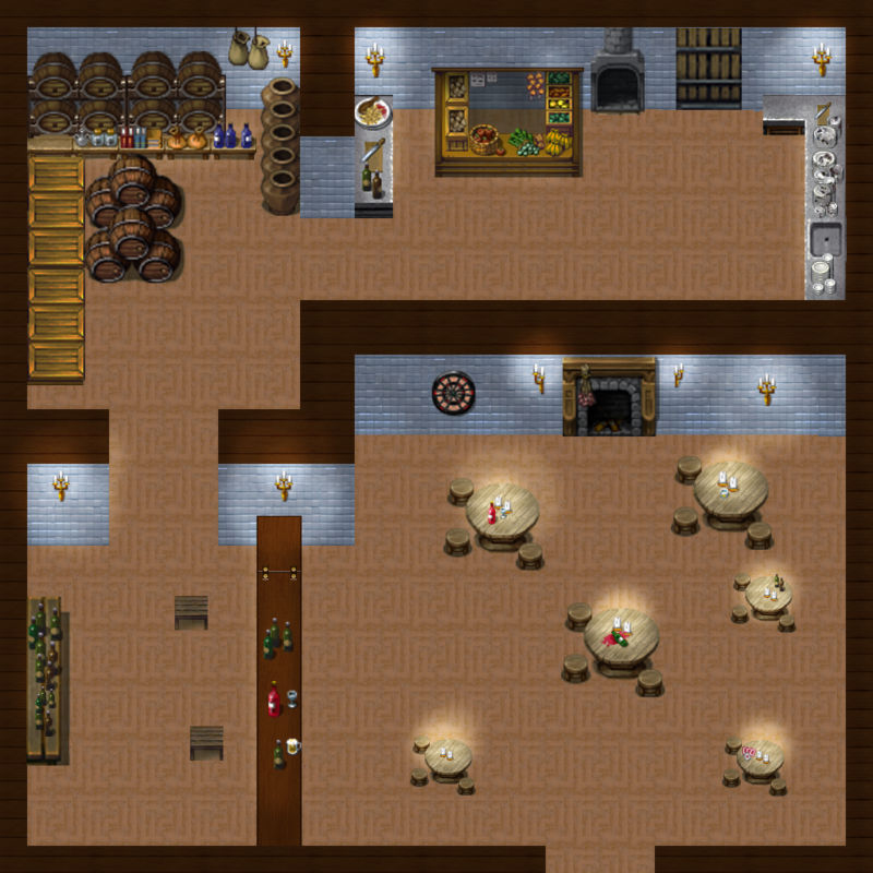 JRPG-style orthographic map of an inn