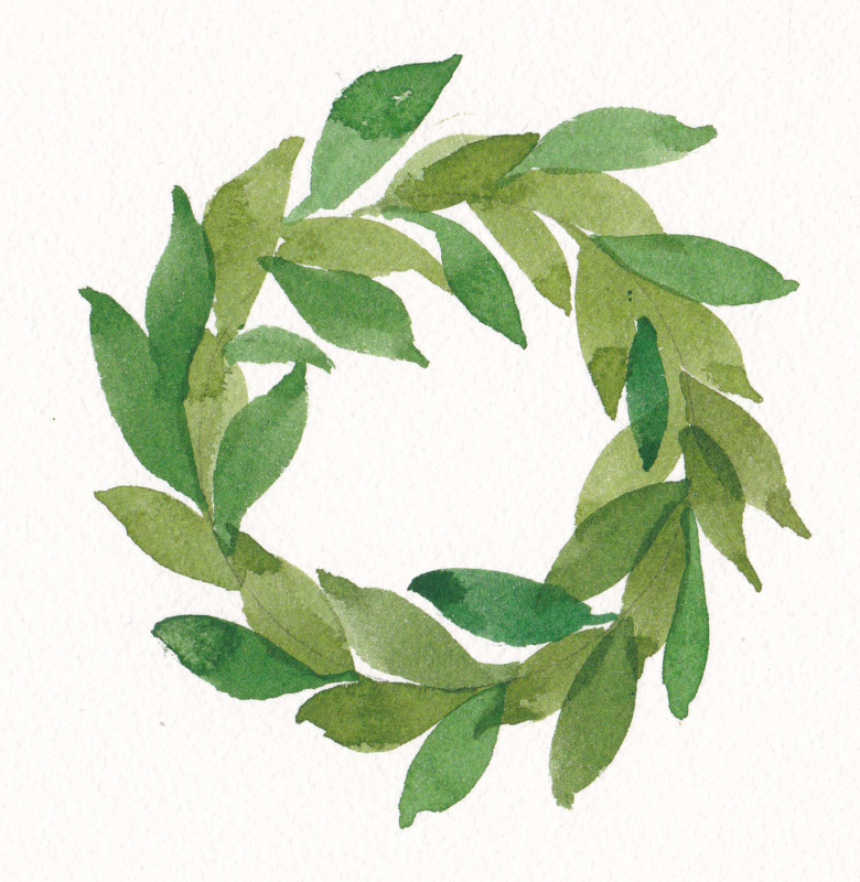 watercolor painting of a laurel wreath