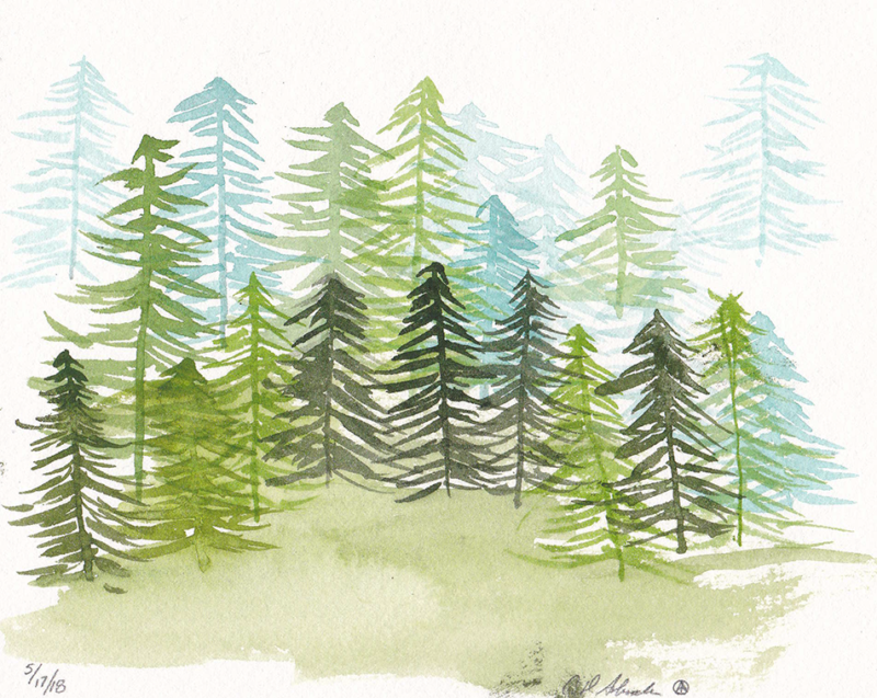 watercolor evergreen forest
